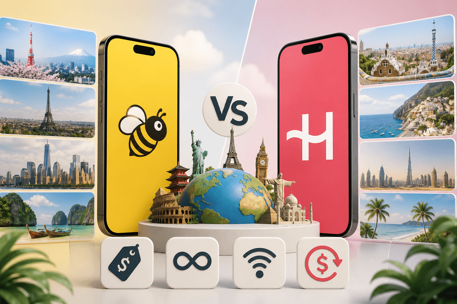 BeeSim vs Holafly: prices for 7 destinations, unlimited rules, hotspot and refunds
